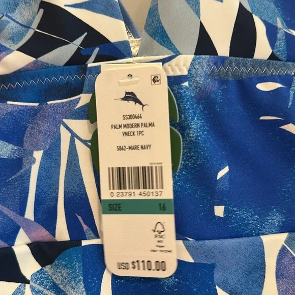 NWT Tommy Bahama Palm Modern Palma Mare Navy V-Neck One-Piece Swimsuit Size 16 - Picture 5 of 6
